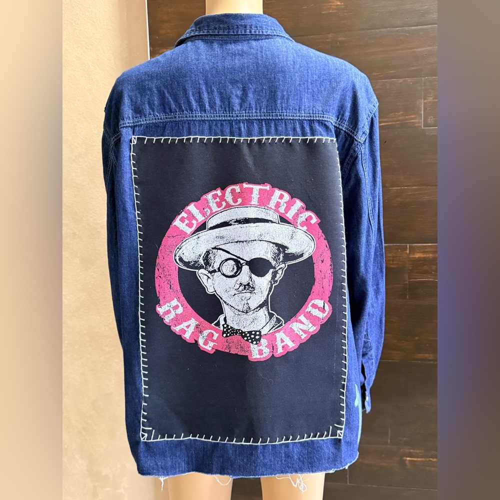 Upcycled Frye and Co Electric Rag Band Distressed Denim Shacket Size XL